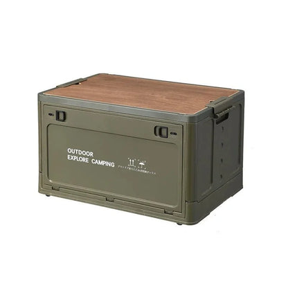 Outdoor Camping Folding Tourist Table Storage Box -  Wooden Lid Storage Organizer